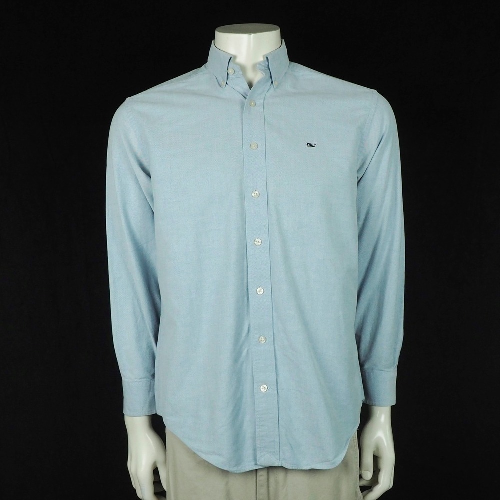 Vineyard Vines Whale Button Down Shirt Mens Small Heather Blue Oxford Cotton